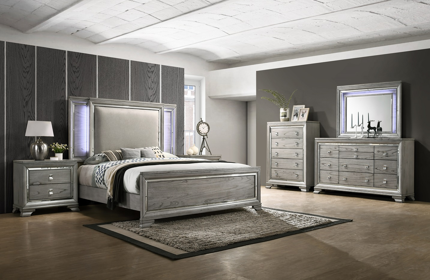 Veneer Light Grey 4 Piece Queen Bedroom Set throughout size 1433 X 934