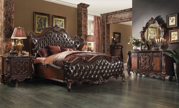 Versailles 2 Tone Dark Brown Pu Cherry Oak Finish King Bedroom Group within proportions 2253 X 1368