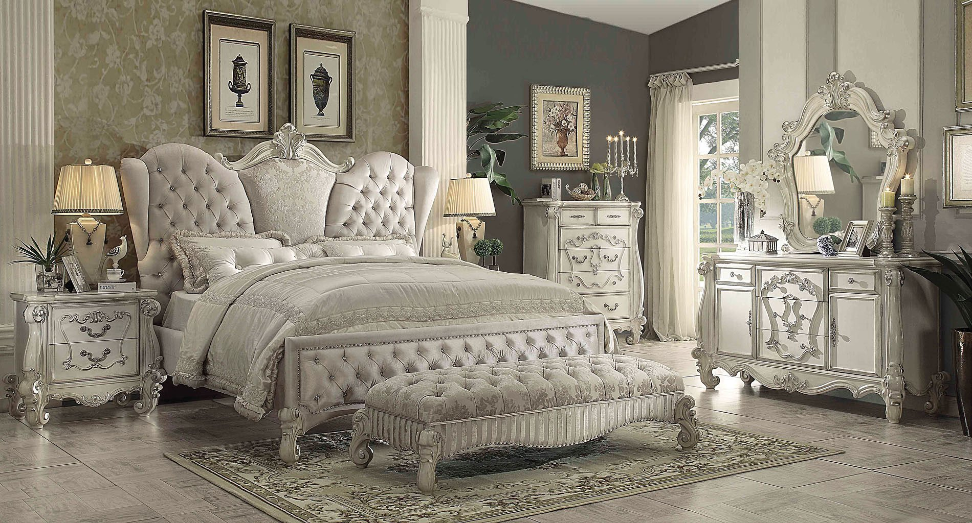 Versailles Upholstered Bedroom Set W Ivory Bed for dimensions 1900 X 1024