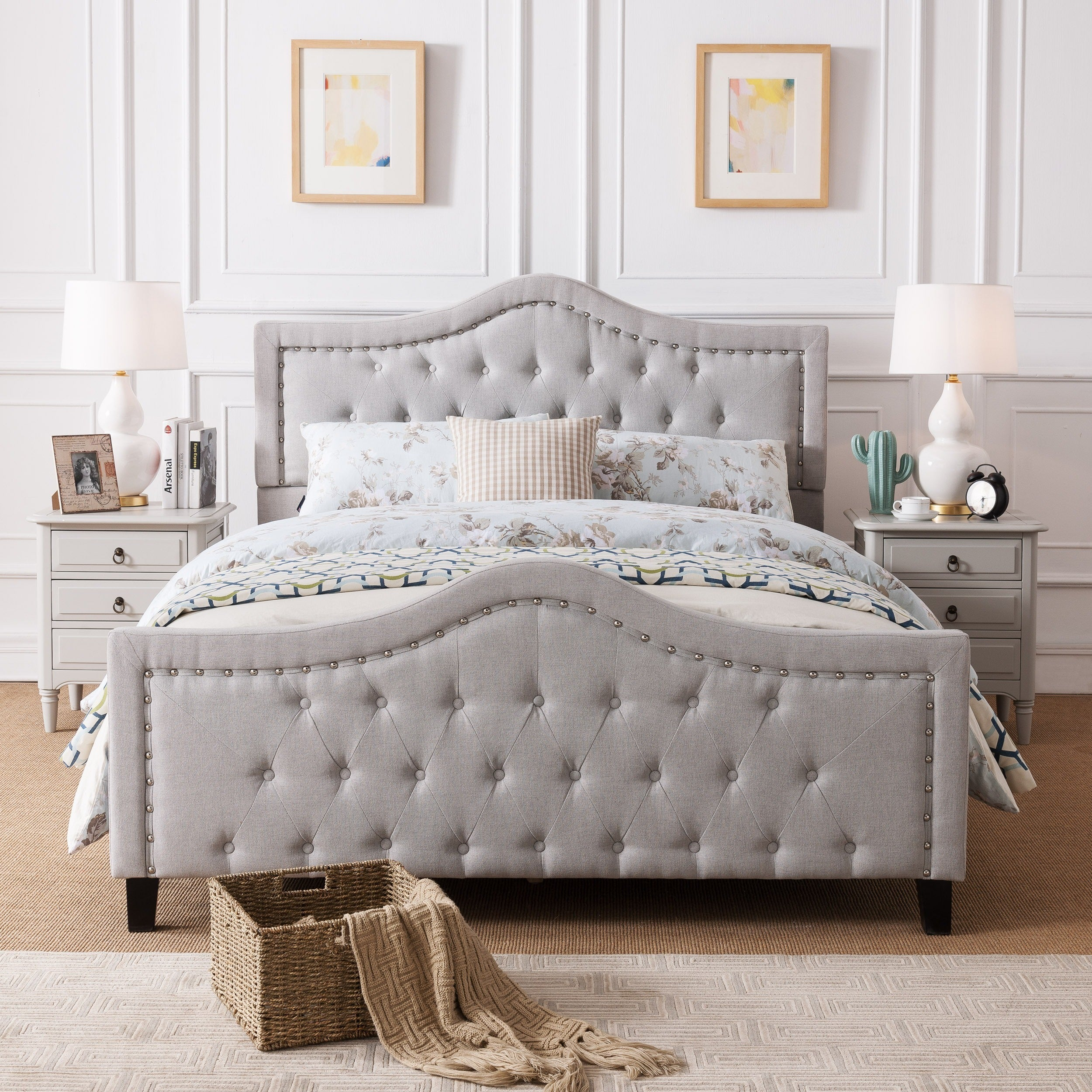 Virgil Upholstered Tufted Queen Bed Christopher Knight Home for proportions 2500 X 2500