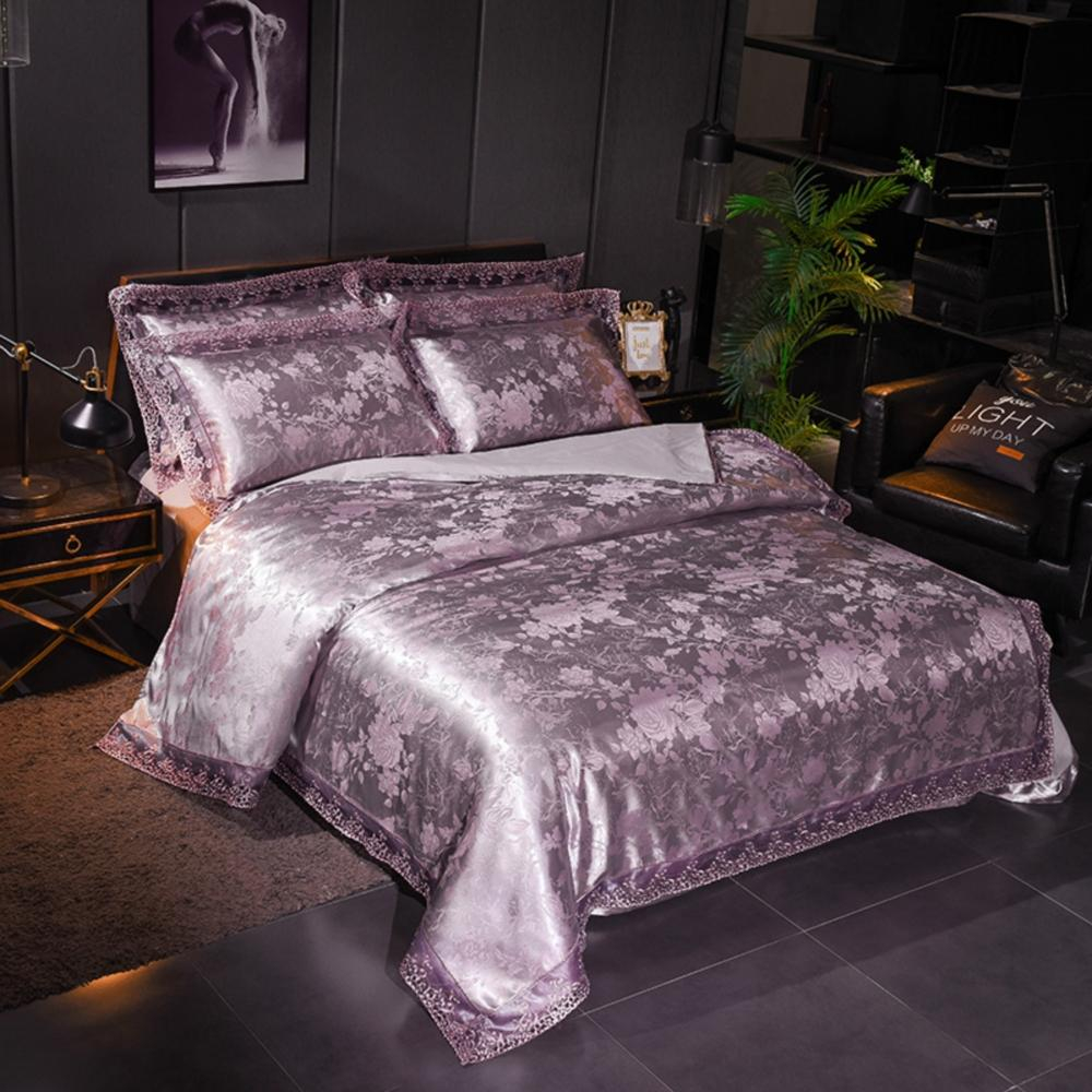 Wedding Luxury Bedding Sets Jacquard Queenking Size Duvet Cover Set Bedclothes Bed Sheet Modal Jacquard Lace Rosemary T0984 intended for size 1000 X 1000