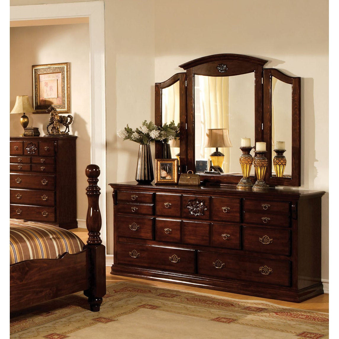 Weston Traditional Dark Pine 2 Piece Dresser And Mirror Set Foa pertaining to sizing 1145 X 1145