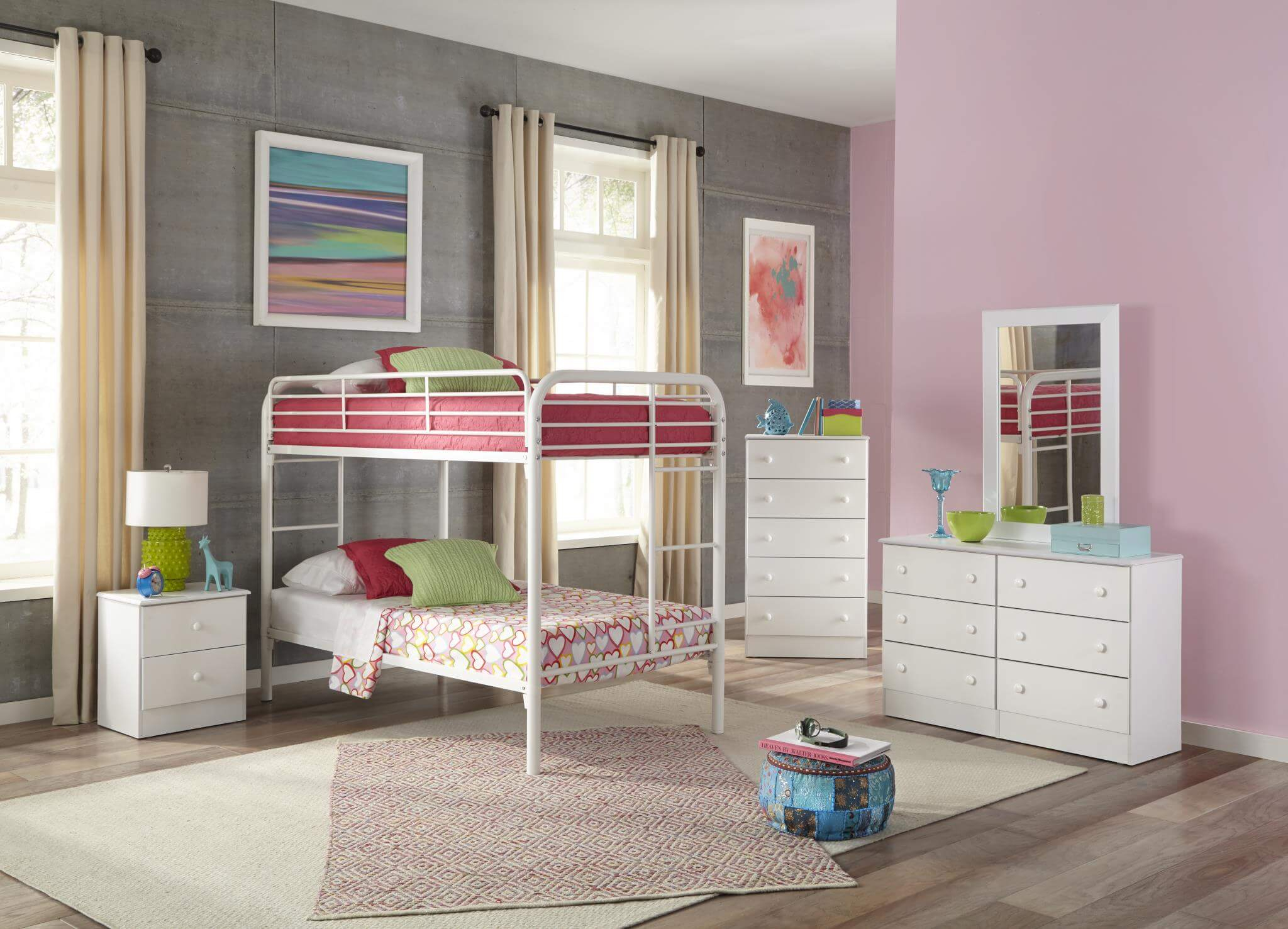 White Bedroom Set With Twin Over Twin Bunk Bed with measurements 2048 X 1477