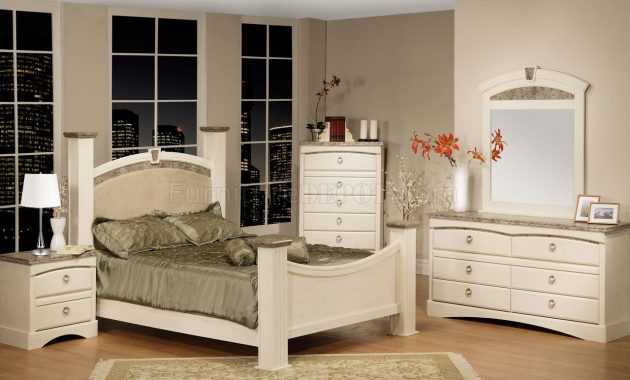 White Finish Traditional Bedroom Wfaux Marble Accents with proportions 1280 X 828