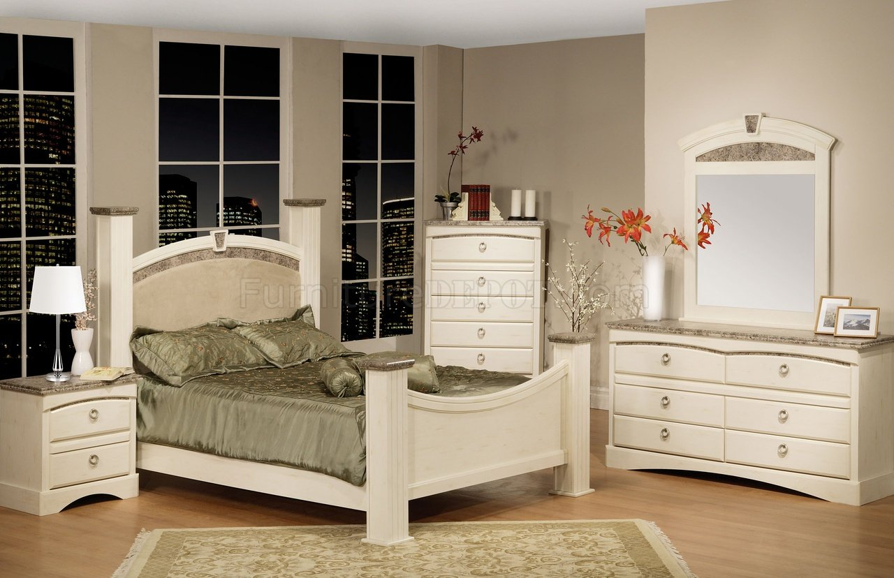 White Finish Traditional Bedroom Wfaux Marble Accents with proportions 1280 X 828