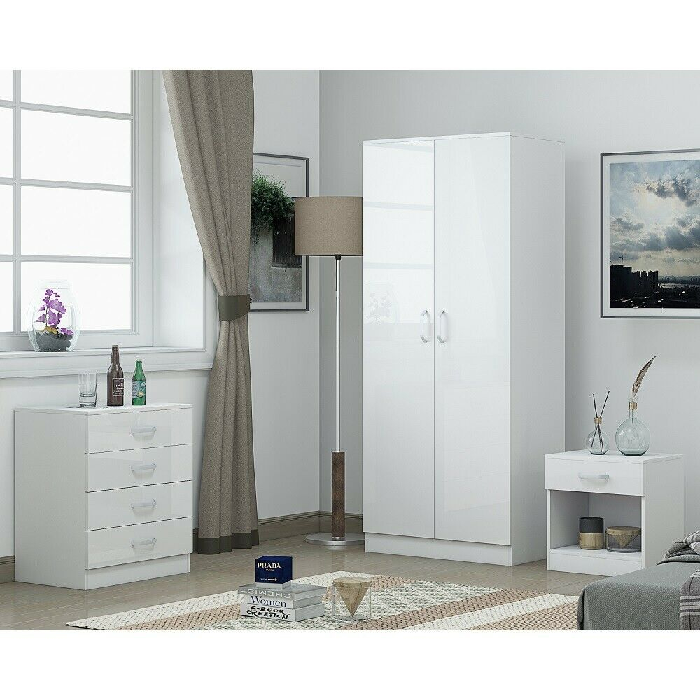 White Gloss Bedroom Furniture Set 3 Pieces Includes Wardrobechest Bedside Iqgb Uk intended for measurements 1000 X 1000