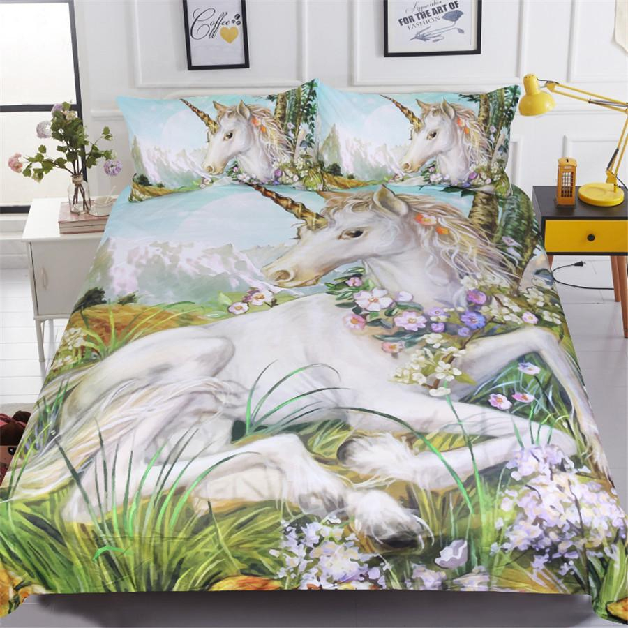 White Horse Bedding Sets 3pcs 3d Unicorn Printed Comforter Cover King Queen Twin Sizes Girls Kids Duvet Cover Sets Home Textile for measurements 900 X 900