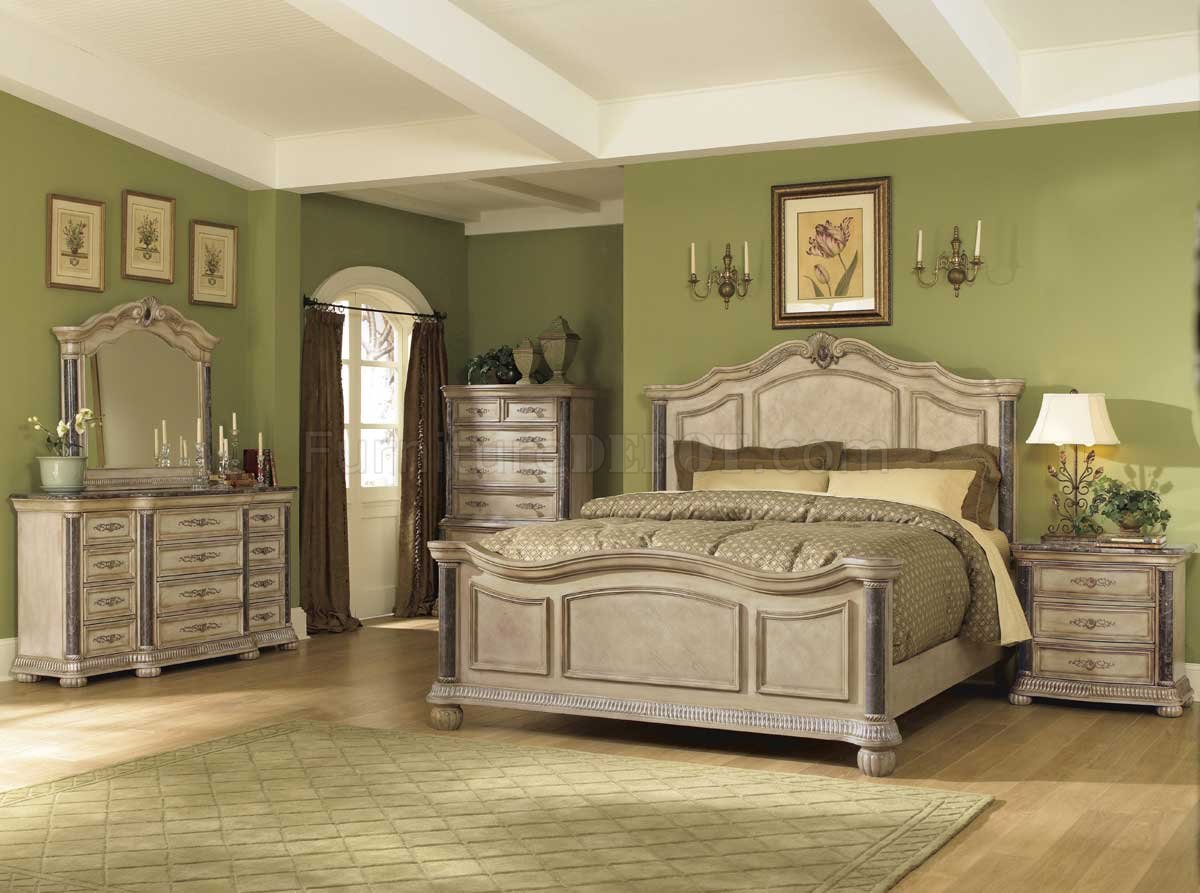 White Wash Finish Classic 5pc Bedroom Set Wmarble Tops Posts pertaining to measurements 1200 X 893