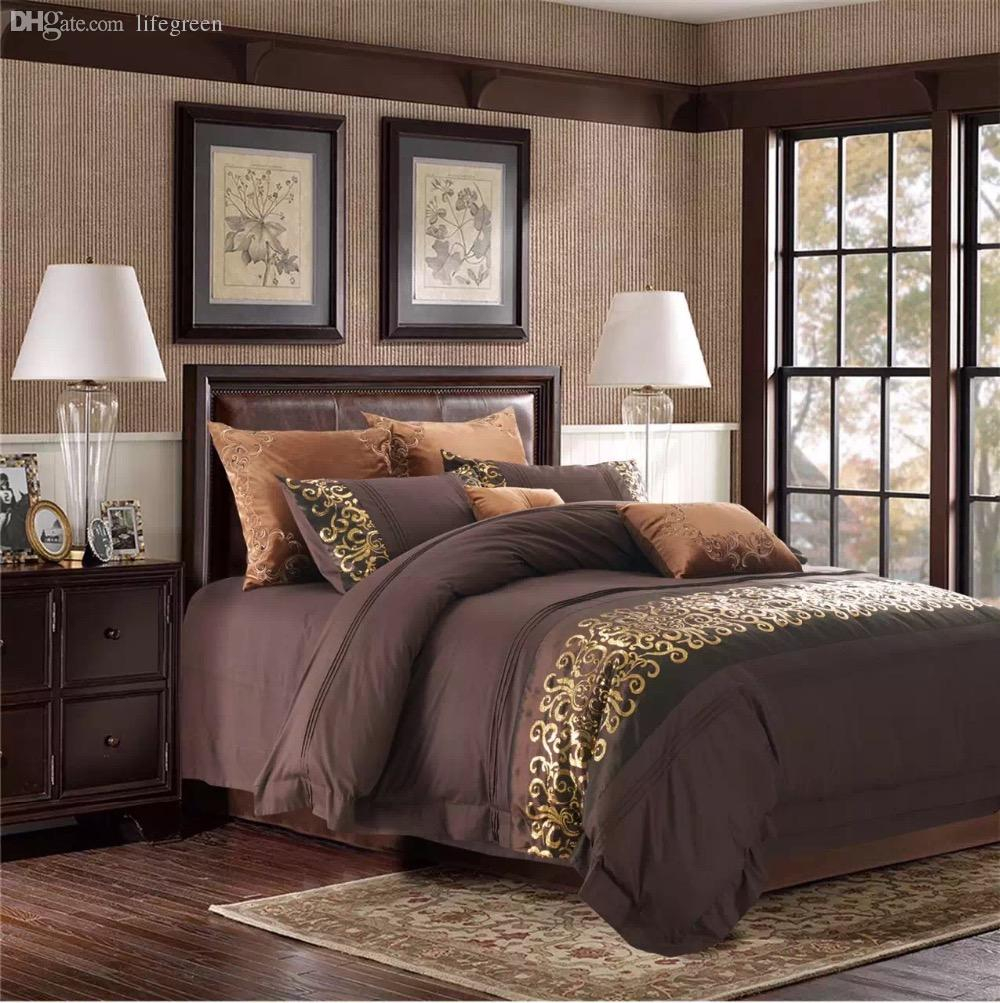 Wholesale Unique Bedroom Set 100 Cotton Dark Coffee Color Chocolate Bed Covers Luxury Royal Bedding Set King Size Euro Double 2 Linen with size 1000 X 1003