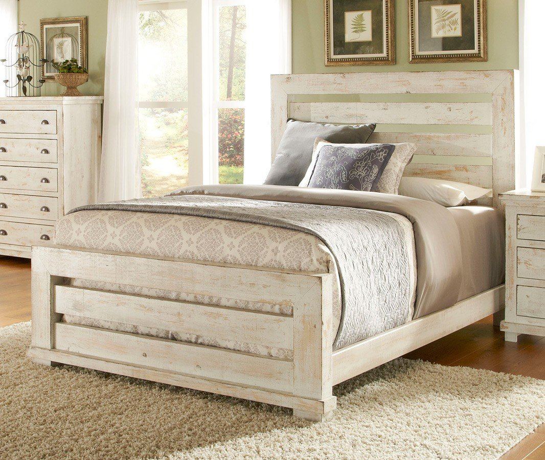 Willow Slat Bed Distressed White throughout size 1066 X 900