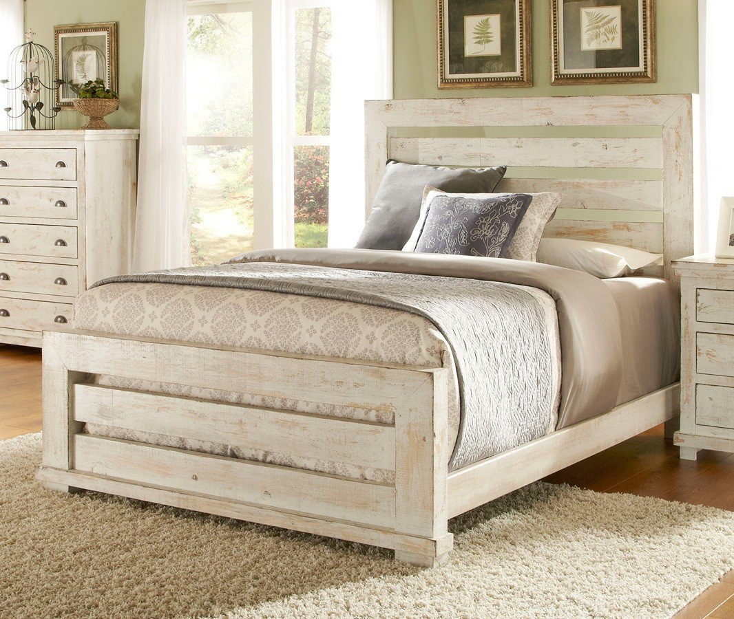 Willow Slat Bed Distressed White with regard to size 1066 X 900