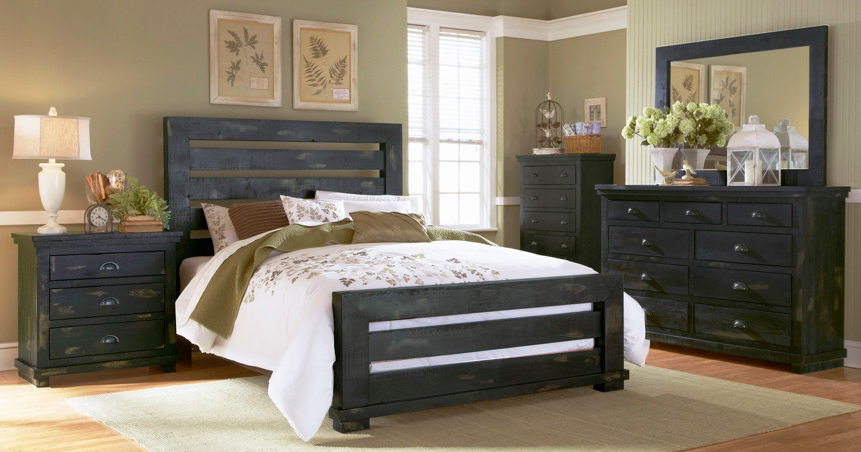 Willow Slat Bedroom Set Distressed Black inside dimensions 1713 X 900