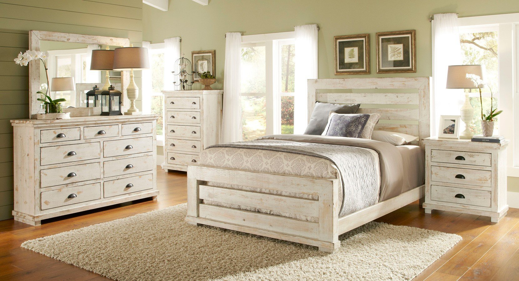 Willow Slat Bedroom Set Distressed White inside size 1660 X 900