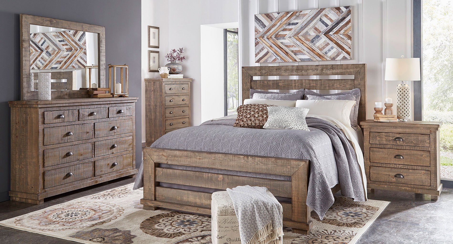 Willow Slat Bedroom Set Weathered Grey for proportions 1900 X 1024