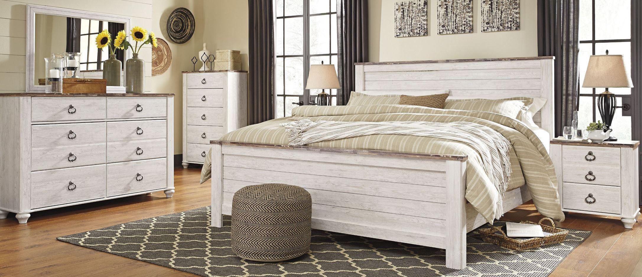 Willowton Whitewash Panel Bedroom Set with size 2173 X 937