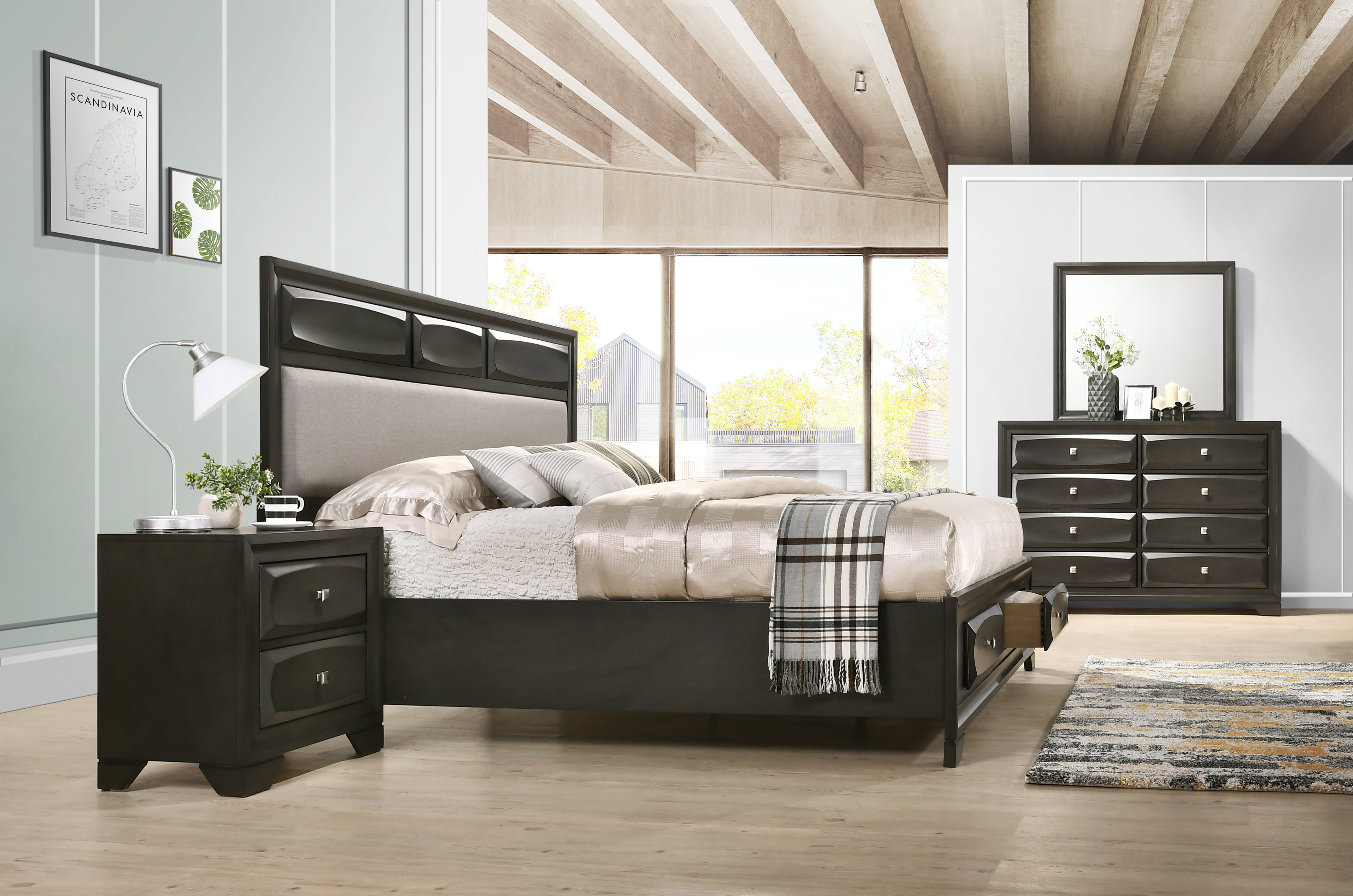 Winston Porter Oakland Antique Grey Finish Wood Bedroom Set With within dimensions 4900 X 3247