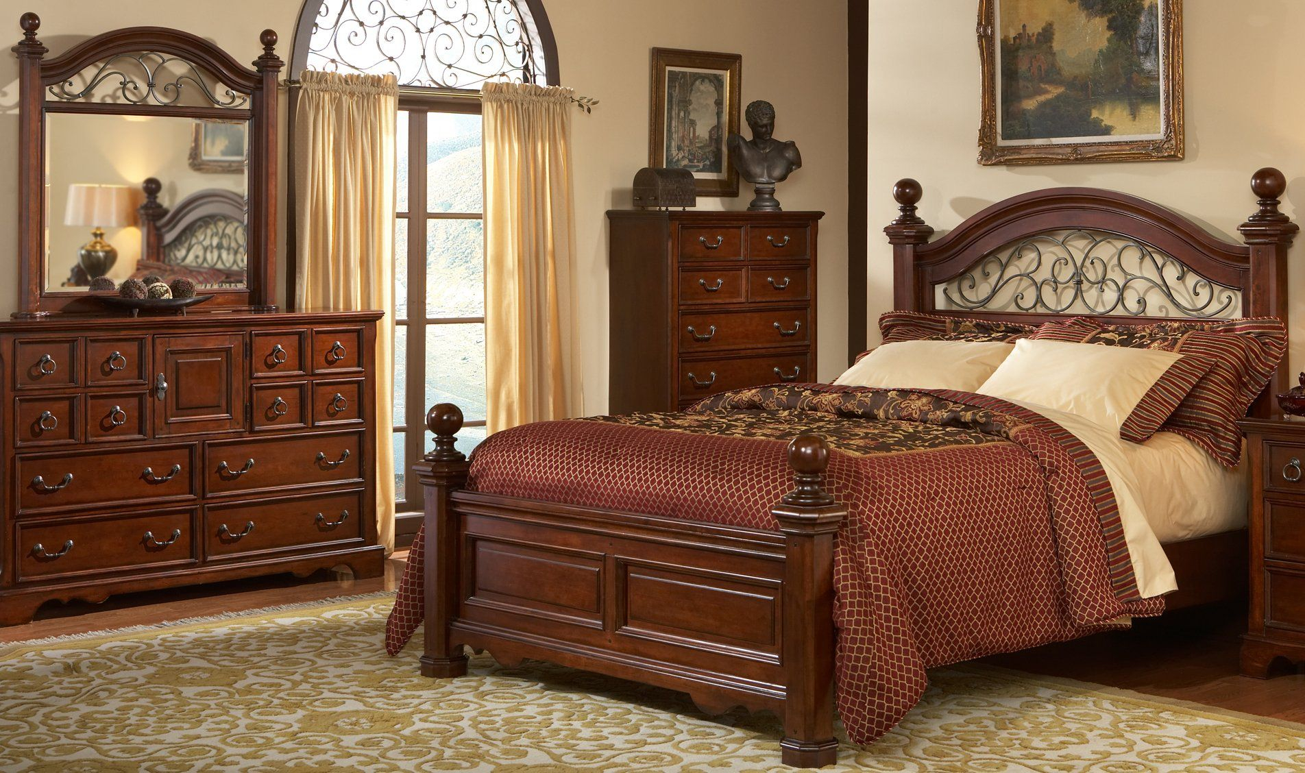 walnut and wrought iron bedroom furniture