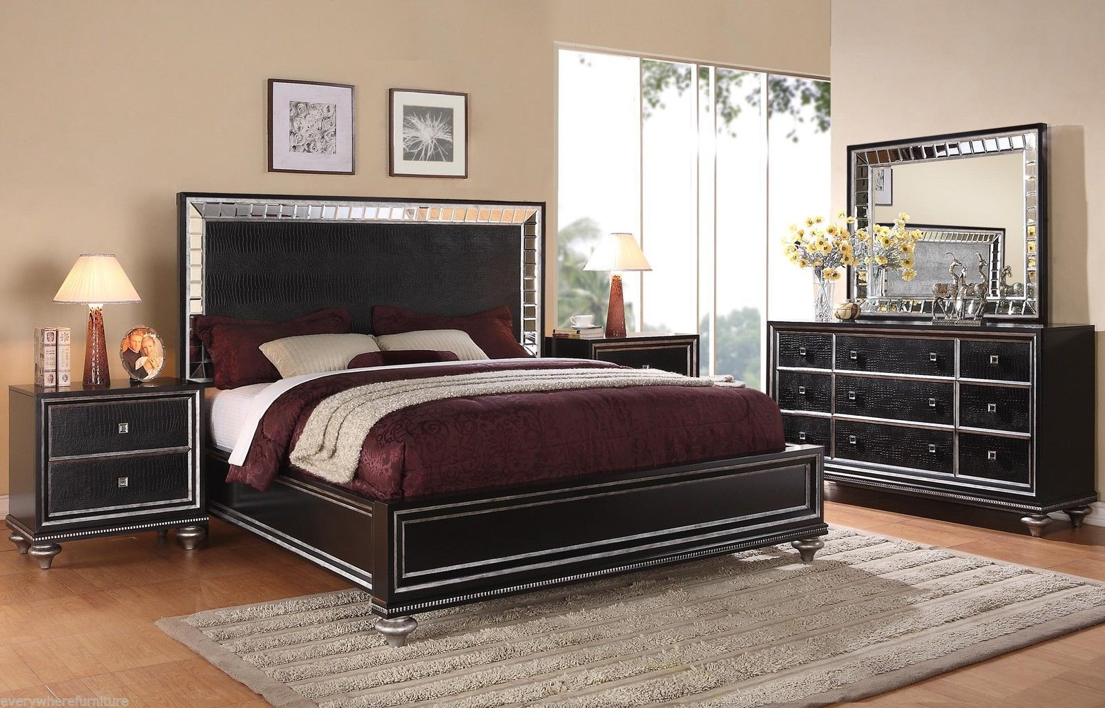 Wynwood Glam Black Mirrored King Size Mansion Bed Bedroom for dimensions 1600 X 1025