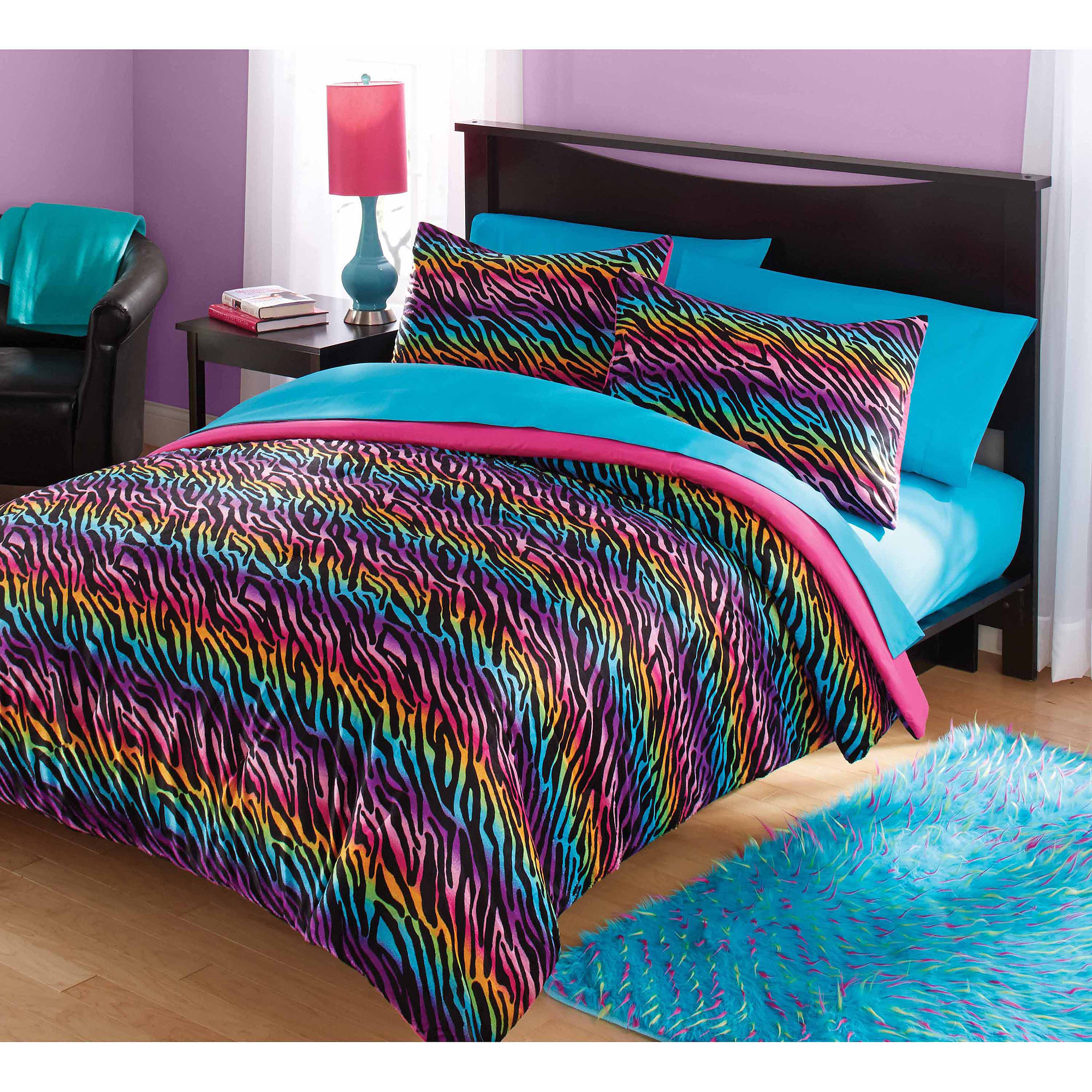 Your Zone Mink Rainbow Zebra Bedding Comforter Set Walmart with regard to size 2000 X 2000