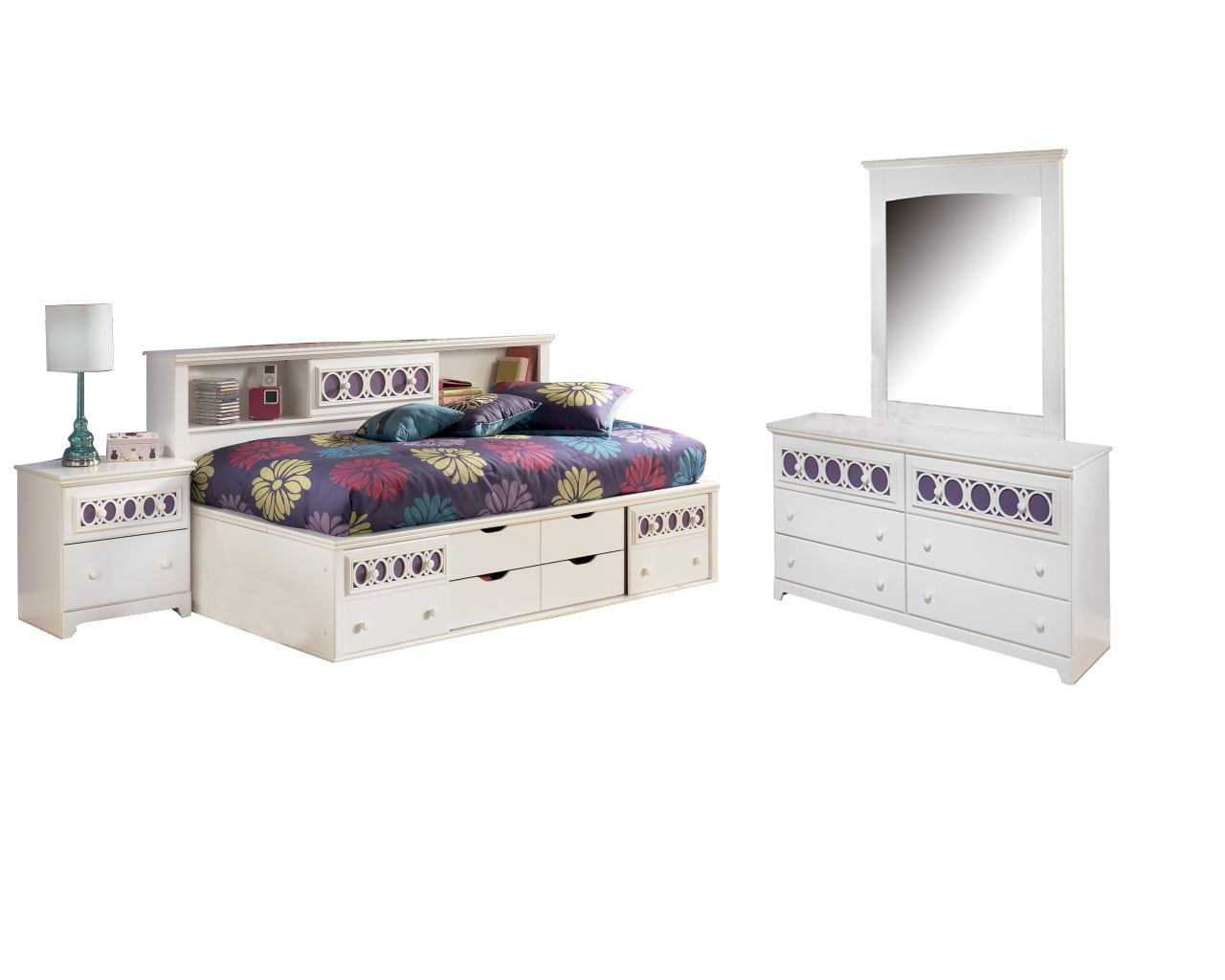 Zayley 4 Piece Bookcase Bedroom Set In White with proportions 1280 X 1024