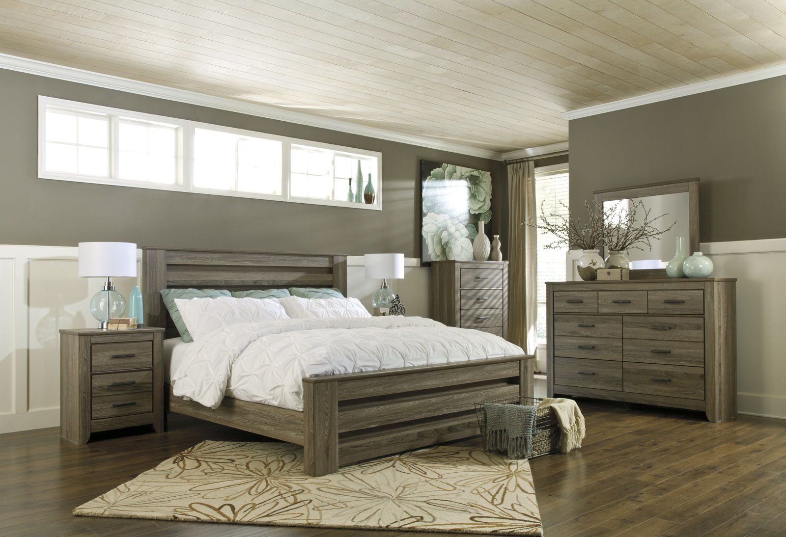 Zelen 4pc Panel Bedroom Set In Warm Gray for proportions 1600 X 1094