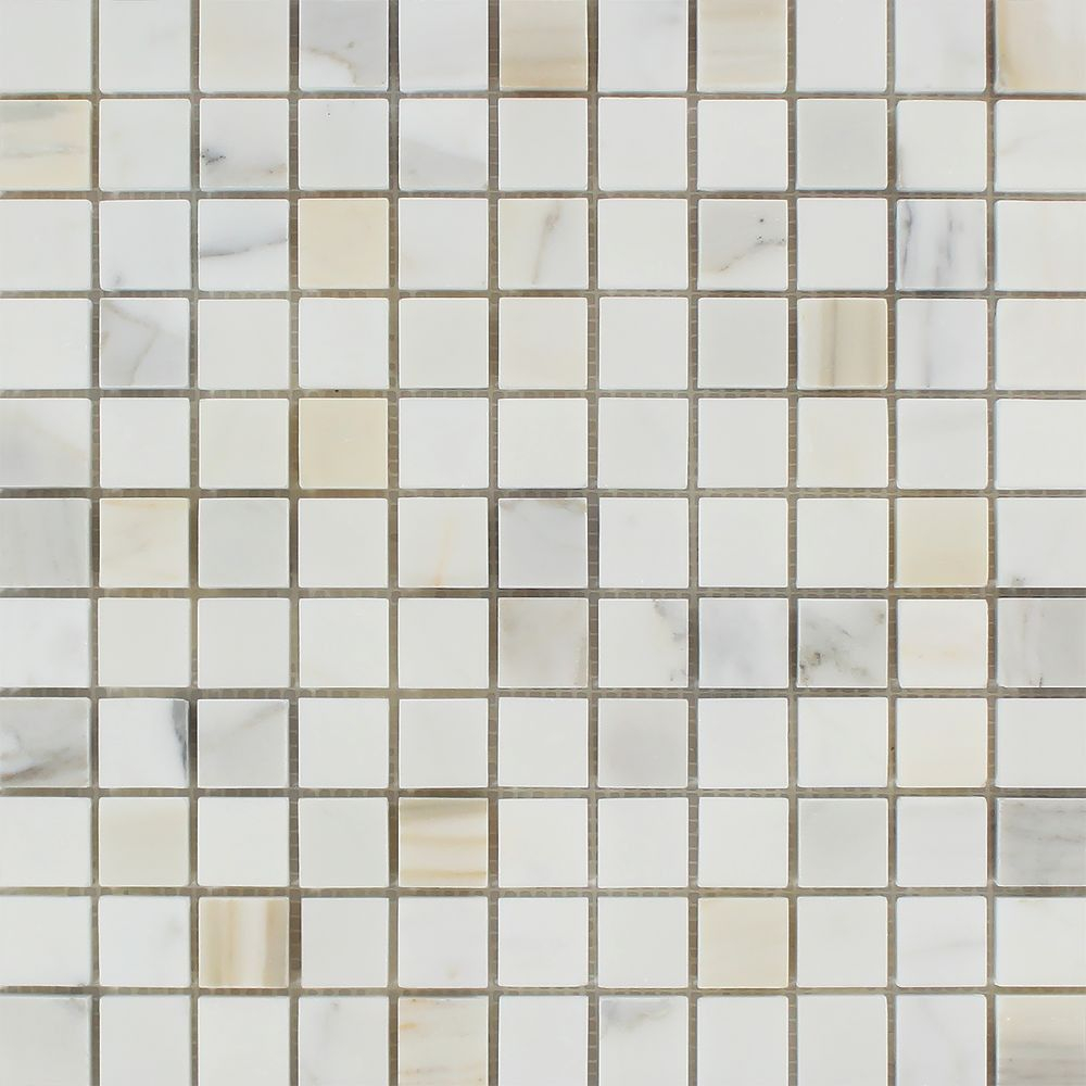 1 X 1 Polished Calacatta Gold Marble Mosaic Tile Sample with measurements 1000 X 1000