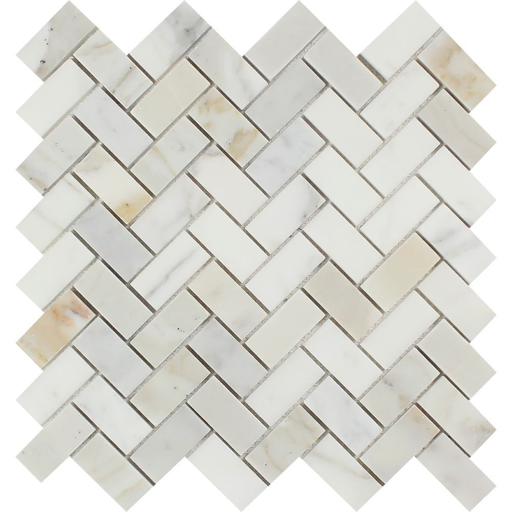 1 X 2 Honed Calacatta Gold Marble Herringbone Mosaic Tile with measurements 1000 X 1000