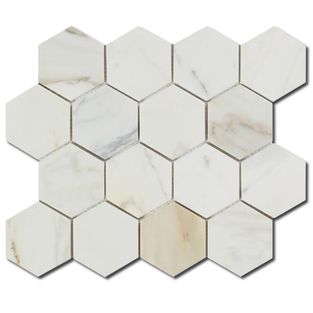 1685 3 Calacatta Gold Hexagon Marble Mosaics Polished throughout proportions 1000 X 1000