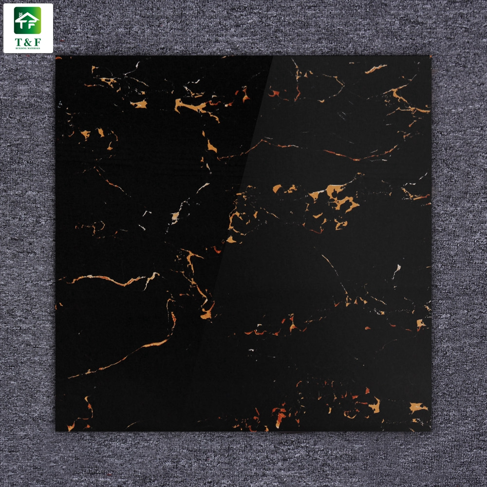 60x60 Glossy Black Gold Marble Floor Tiles Fully Polished in dimensions 1000 X 1000