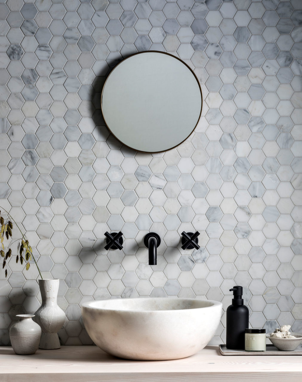 Alsace Honed Marble Hexagon Mosaic Tile Mandarin Stone with regard to proportions 1011 X 1280