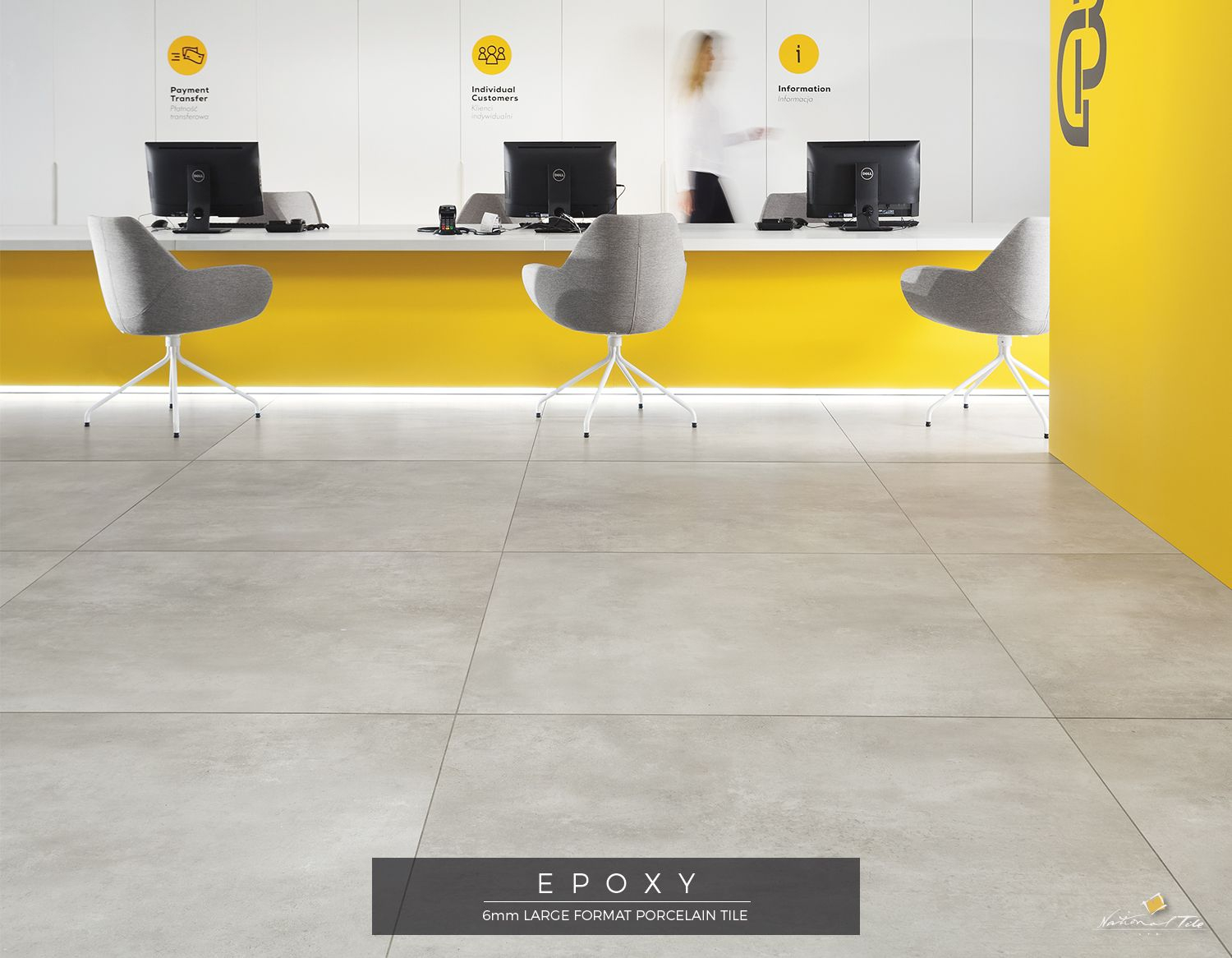 Bank Interior White Yellow Concrete Look Large Format regarding measurements 1500 X 1166