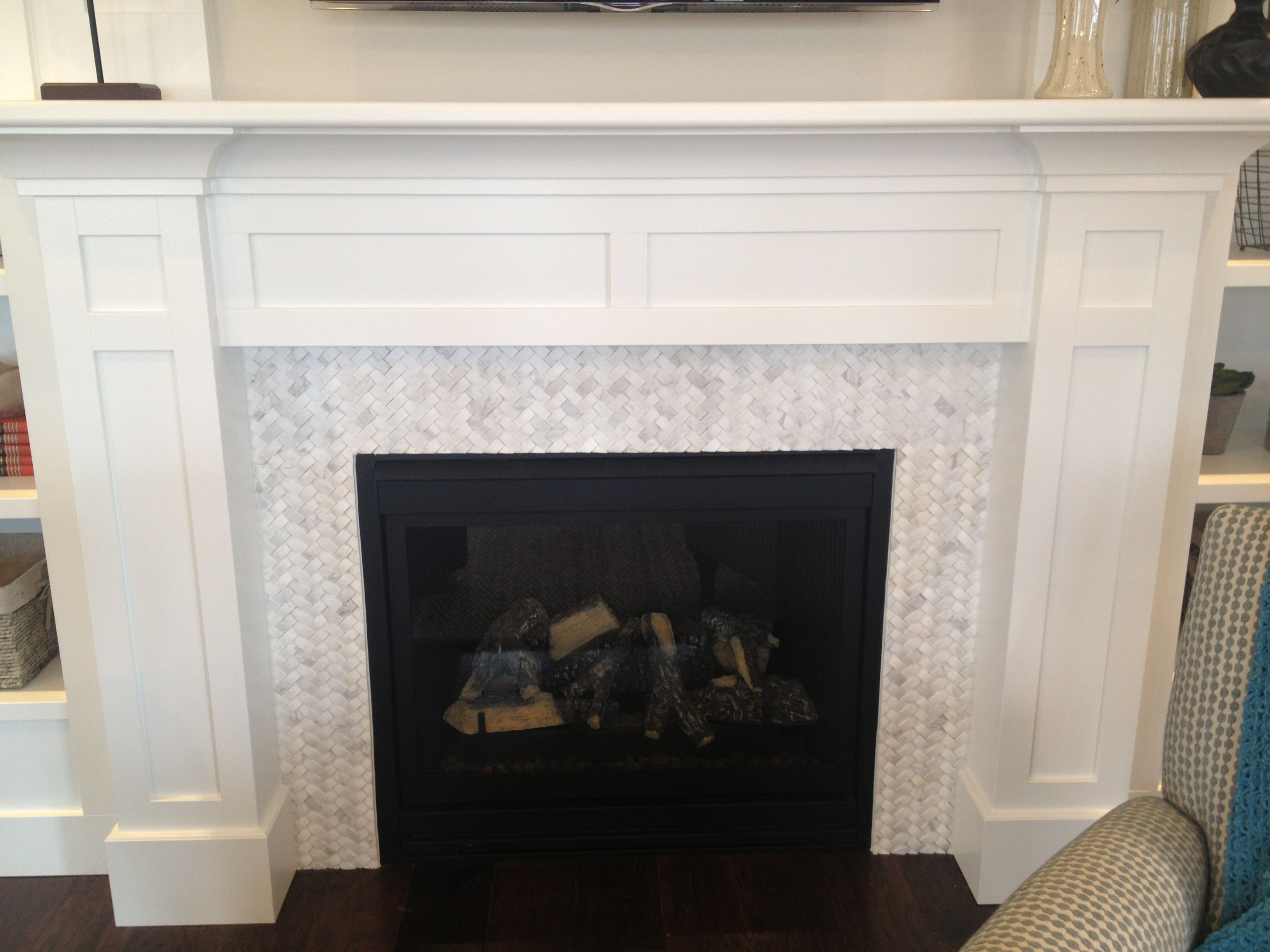 Basket Weave Carrara Marble Fireplace Tile Surround With pertaining to proportions 3264 X 2448