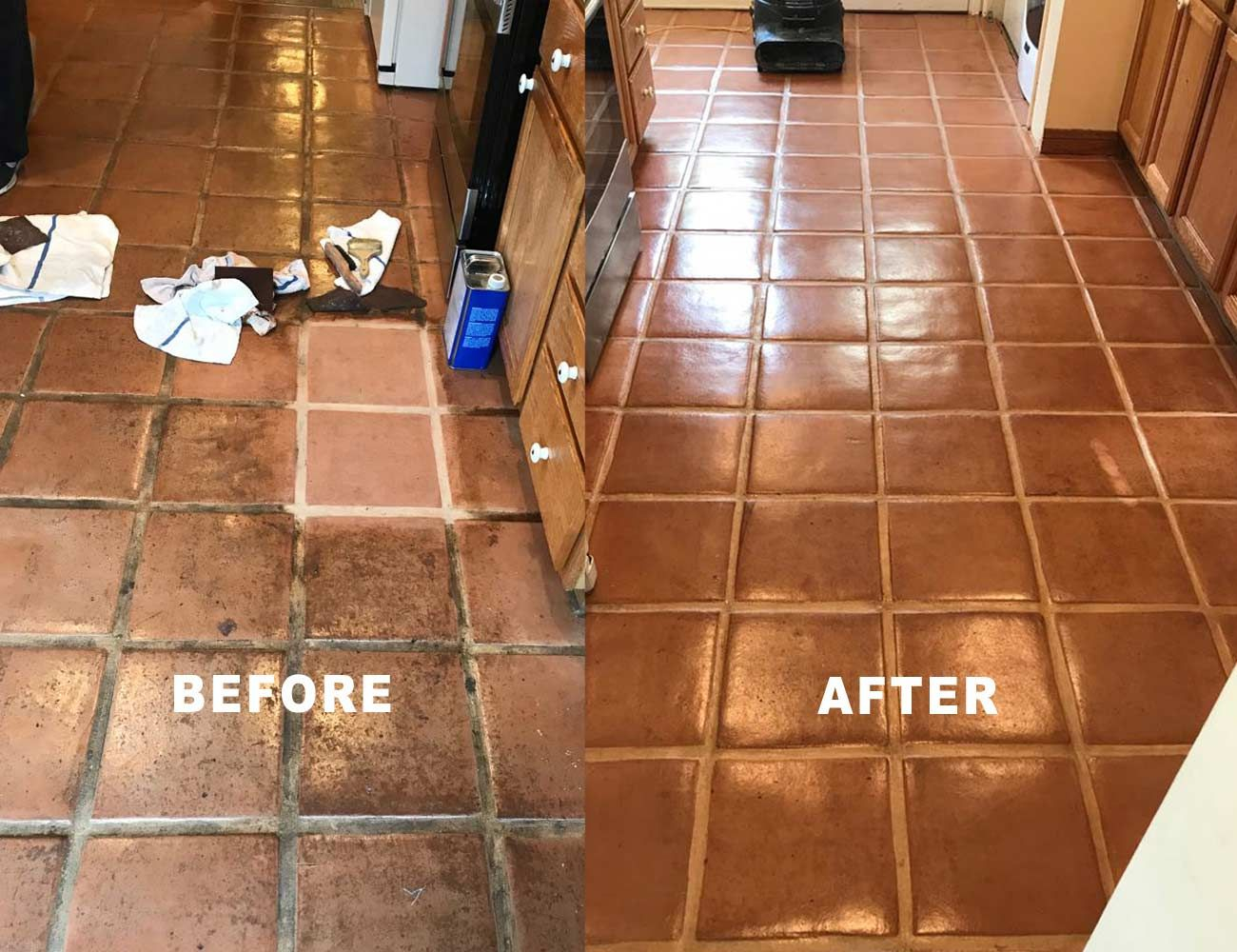 Before And After Kitchen Saltillo Tile Restoration Alex for proportions 1300 X 1000