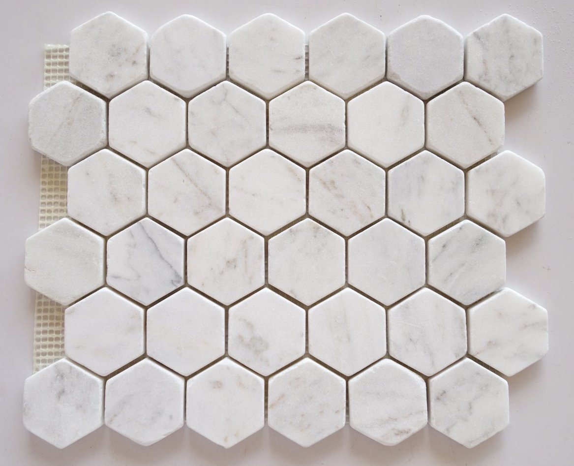 Bianco Venatino Marble Tumbled 2 Inch Hexagonal Mosaic within size 1167 X 947