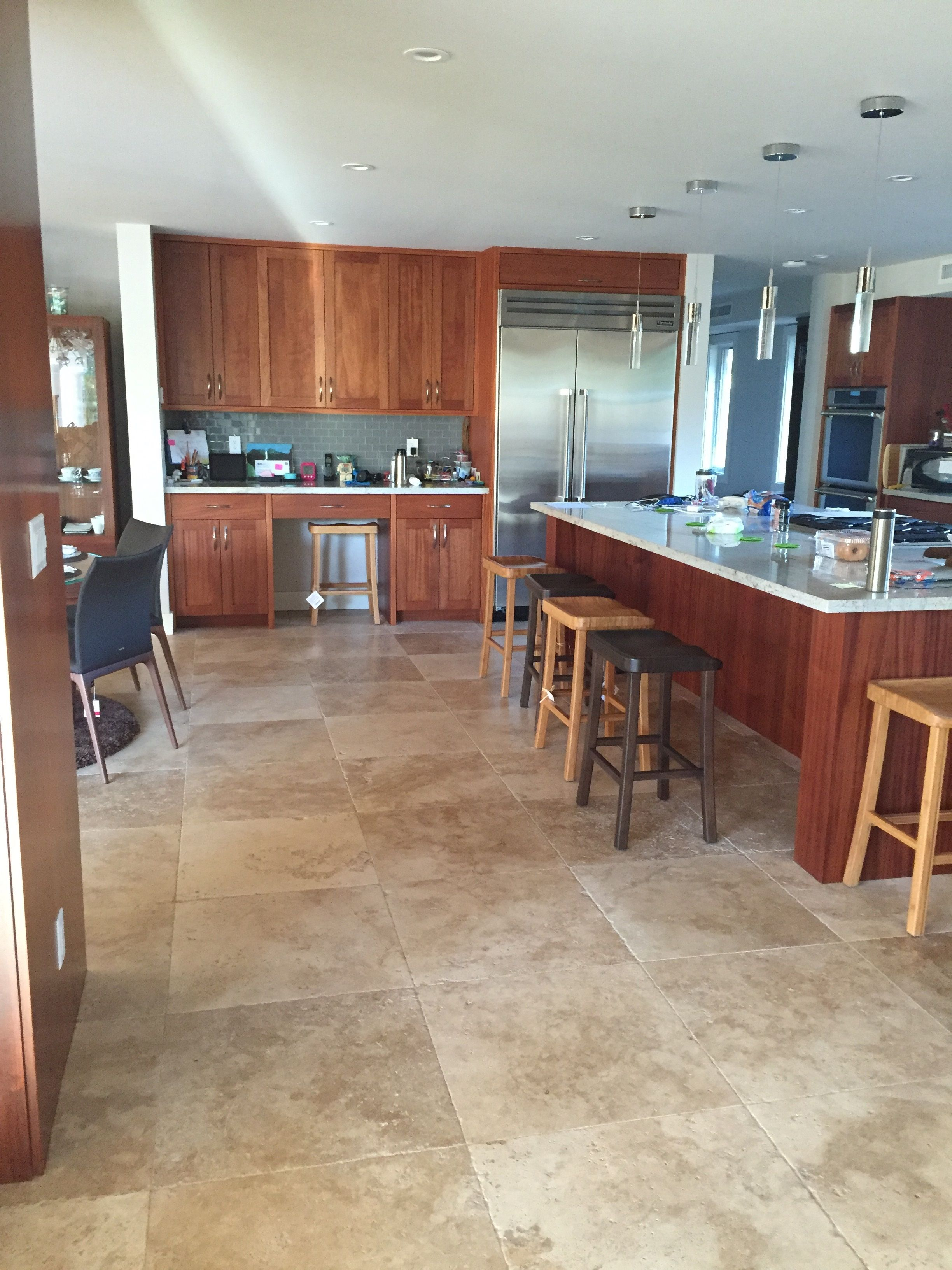 Cafe Light 24x24 Travertine Tile Kitchen Floor Remodel throughout dimensions 2448 X 3264