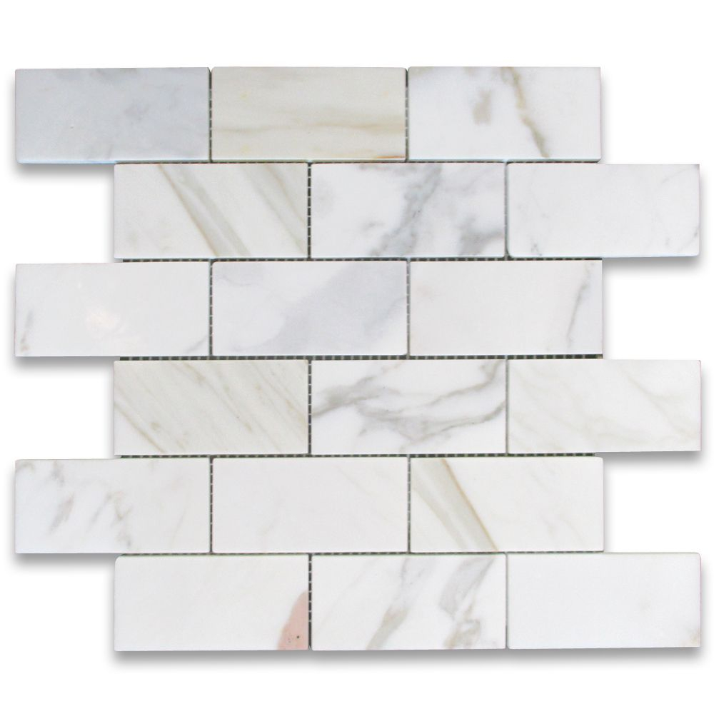 Calacatta Gold 2x4 Grand Brick Subway Mosaic Tile Honed Marble From Italy regarding proportions 1000 X 1000