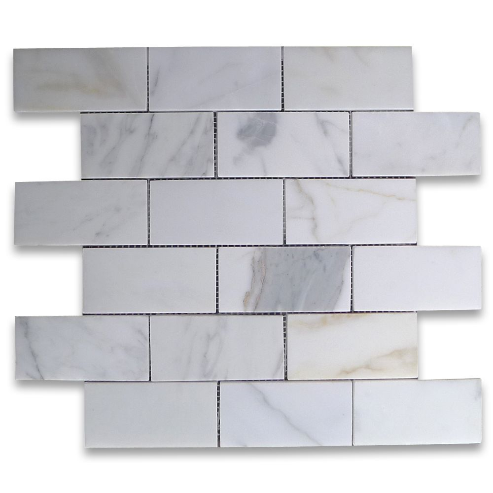 Calacatta Gold 2x4 Grand Brick Subway Mosaic Tile Honed Marble From Italy throughout measurements 1000 X 1000