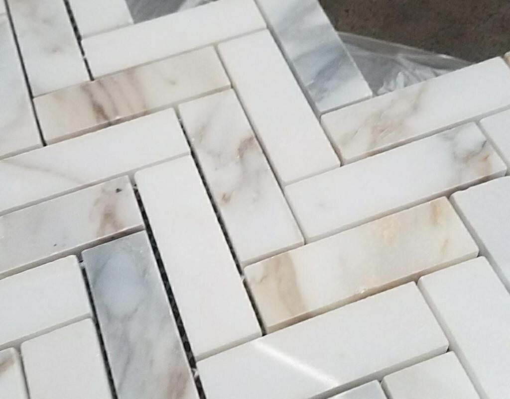 Calacatta Gold Marble 1 X 3 Herringbone Mosaic Polished with regard to dimensions 1024 X 802