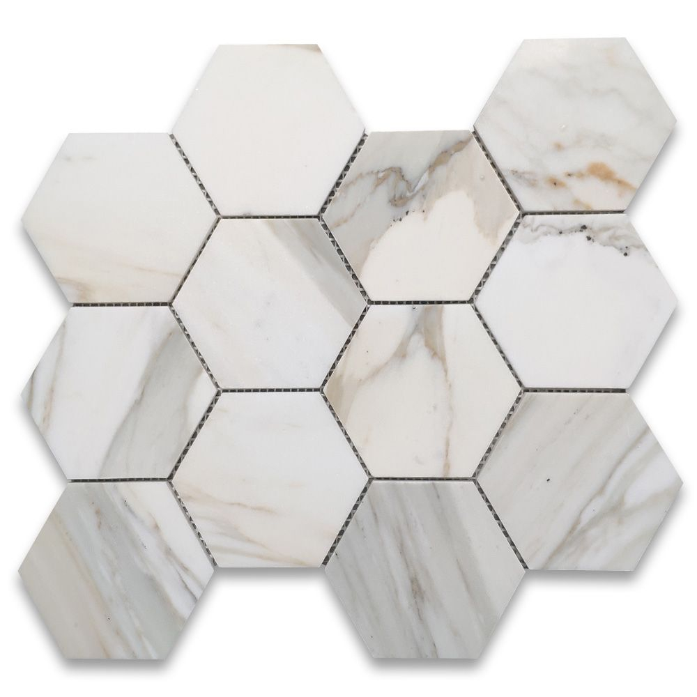 Calacatta Gold Marble 4 Inch Hexagon Mosaic Tile Polished for measurements 1000 X 1000