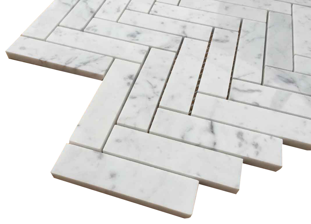 Carrara Bianco Polished 1x4 Herringbone Marble Mosaic Tile with regard to size 1075 X 776