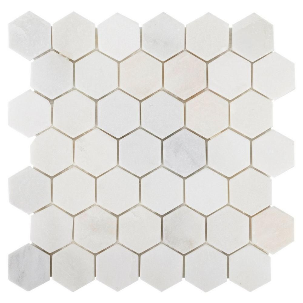Carrara Collection White Hexagon Tumbled Marble Mosaic 2in in proportions 1000 X 1000