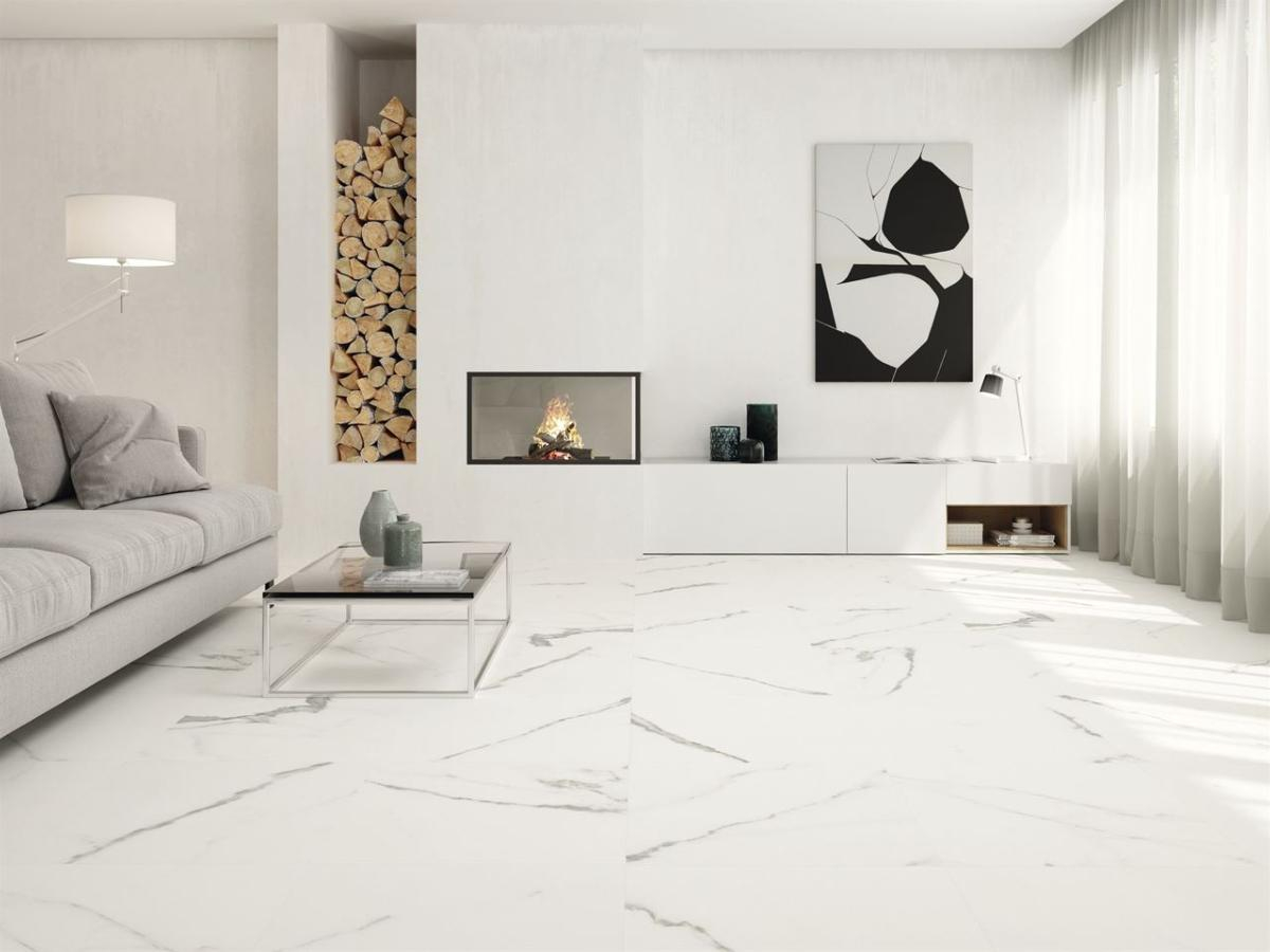 Carrara Marble Effect Gloss Floor Tile 60x60cm in measurements 1200 X 900