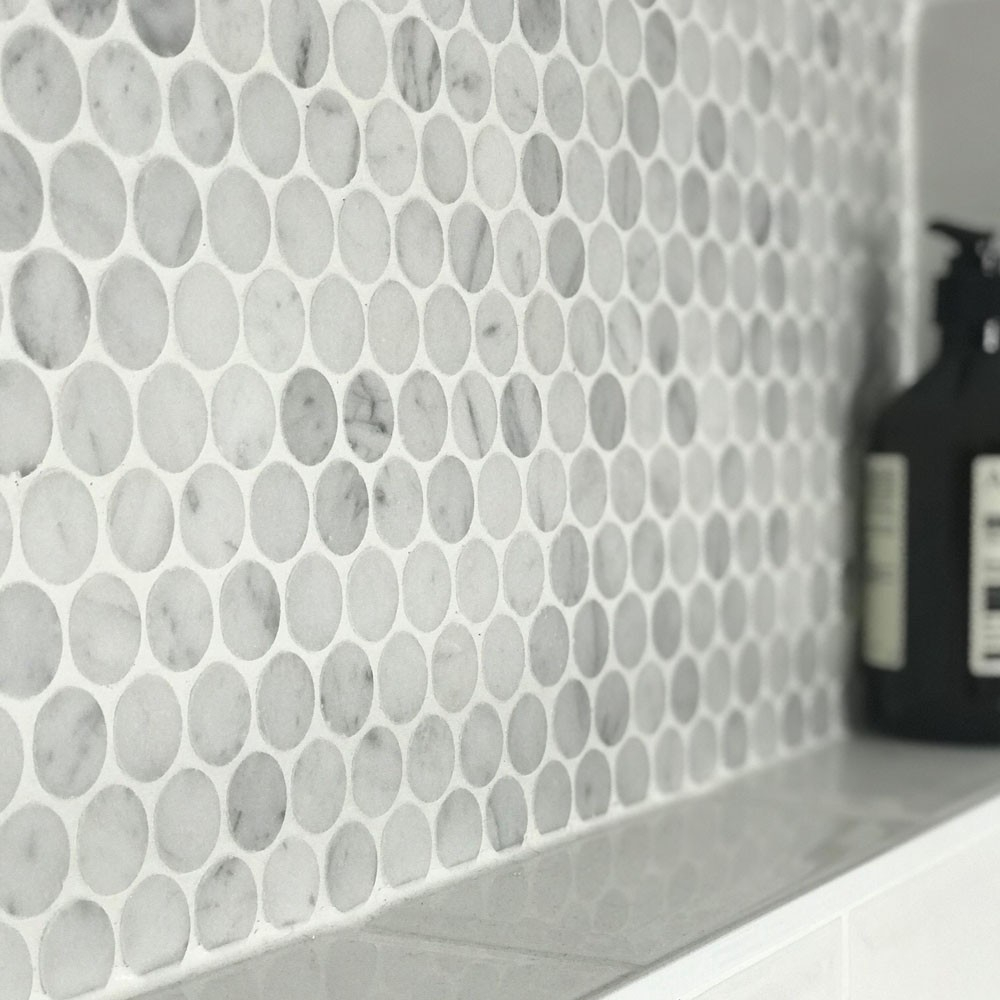 Carrara Penny Round Honed Marble Bathroom Mosaic regarding dimensions 1000 X 1000