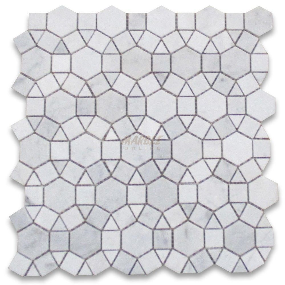 Carrara White 1 12 Inch Hexagon Sunflower Mosaic Tile Honed in sizing 1000 X 1000