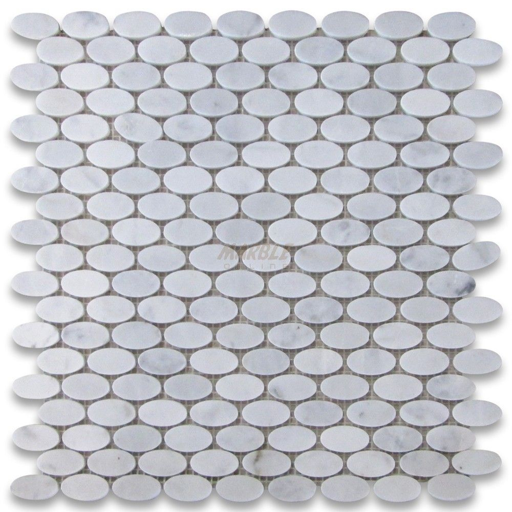 Carrara White 1 14 X 58 Ellipse Oval Mosaic Tile Honed within dimensions 1000 X 1000