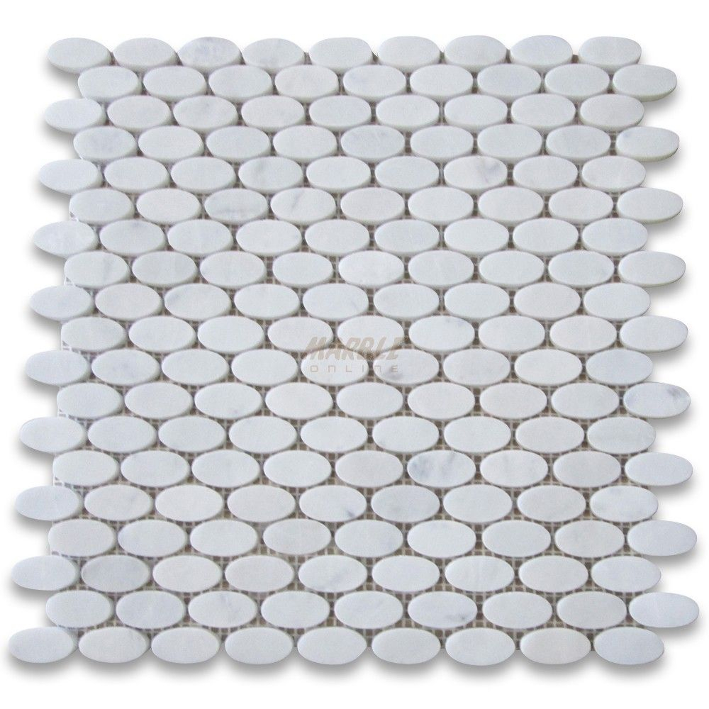 Carrara White 1 14 X 58 Ellipse Oval Mosaic Tile Polished intended for sizing 1000 X 1000