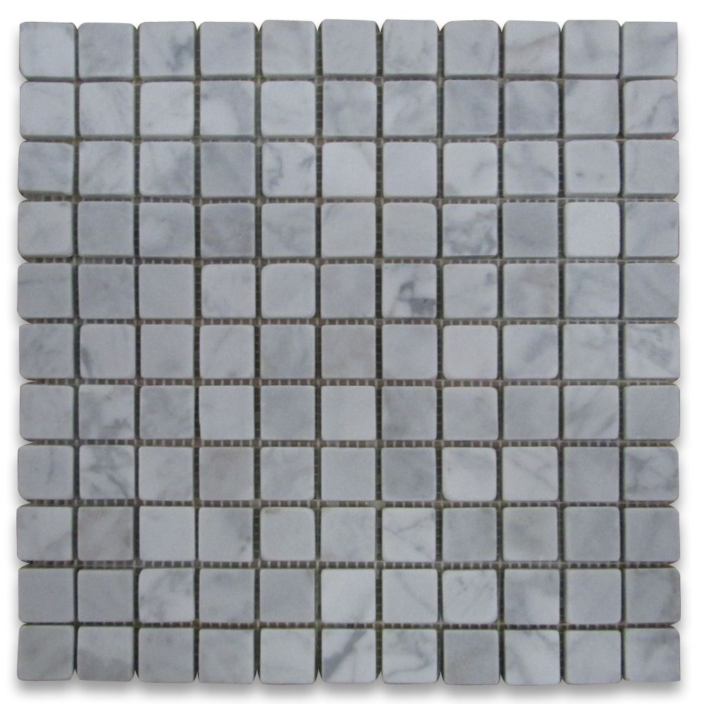 Carrara White 1x1 Square Mosaic Tile Tumbled Marble From Italy regarding measurements 1000 X 1000