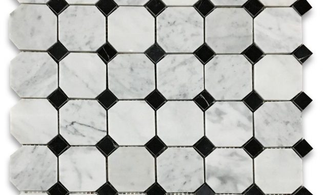 Carrara White 2 Inch Octagon Mosaic Tile W Black Dots Polished Marble From Italy with size 1000 X 1000