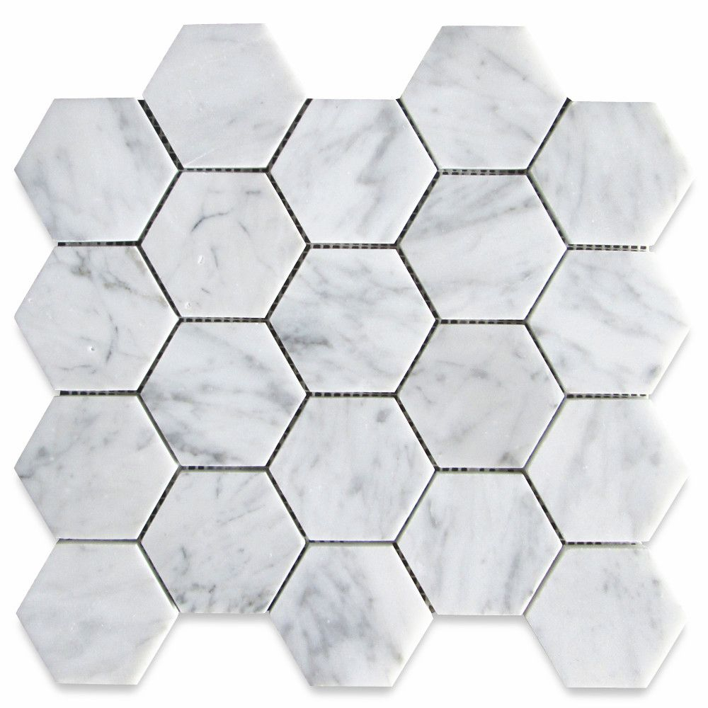 Carrara White 3 Inch Hexagon Mosaic Tile Polished Marble From Italy for dimensions 1000 X 1000