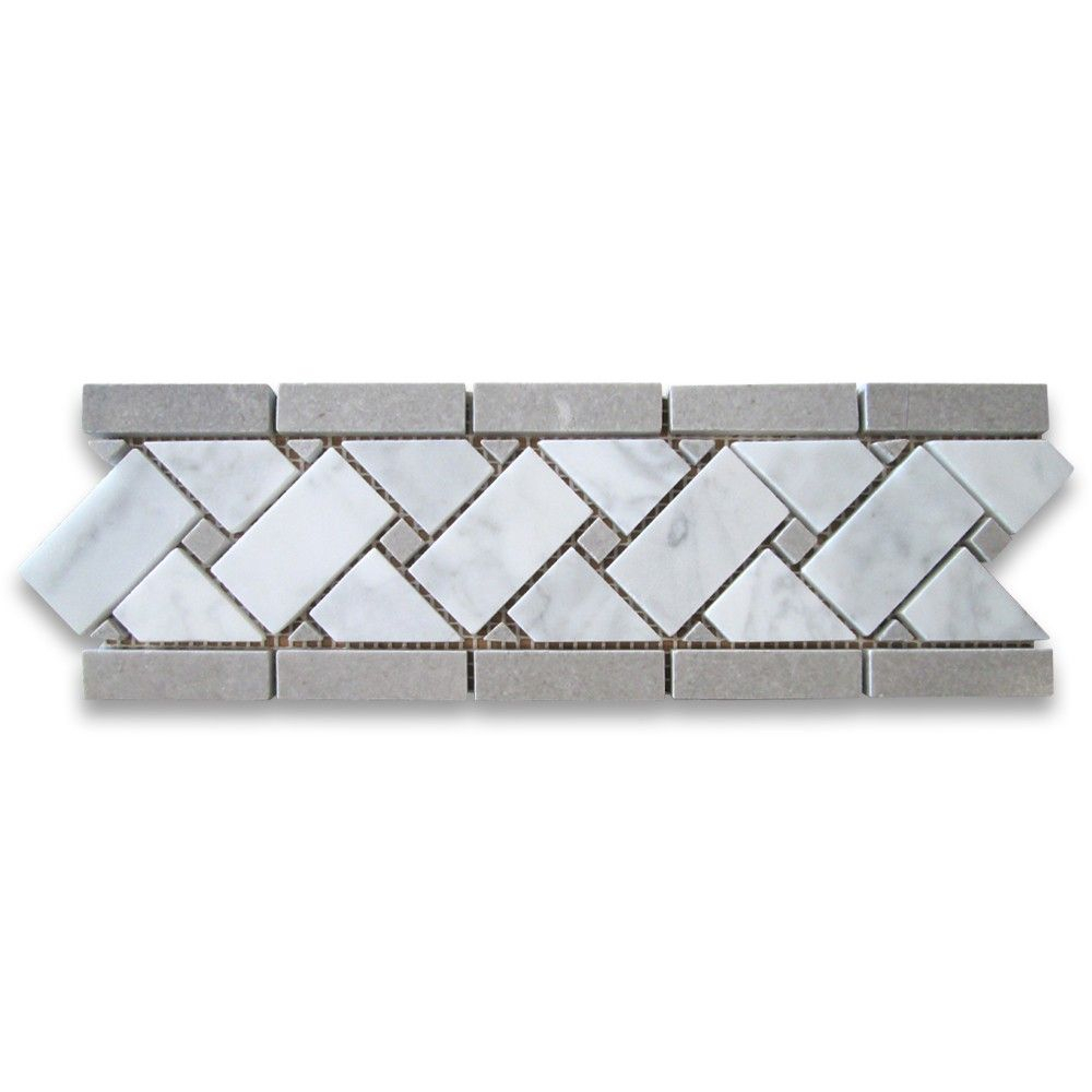 Carrara White 4x12 Basketweave Mosaic Border W Gray Dots in sizing 1000 X 1000